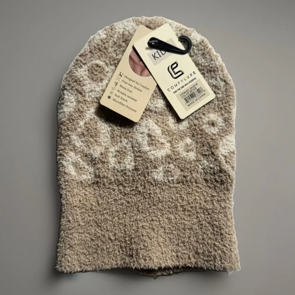 ComfyLuxe Kids Beige Fleece Beanie Winter Hat Soft Stretch One Size NWT